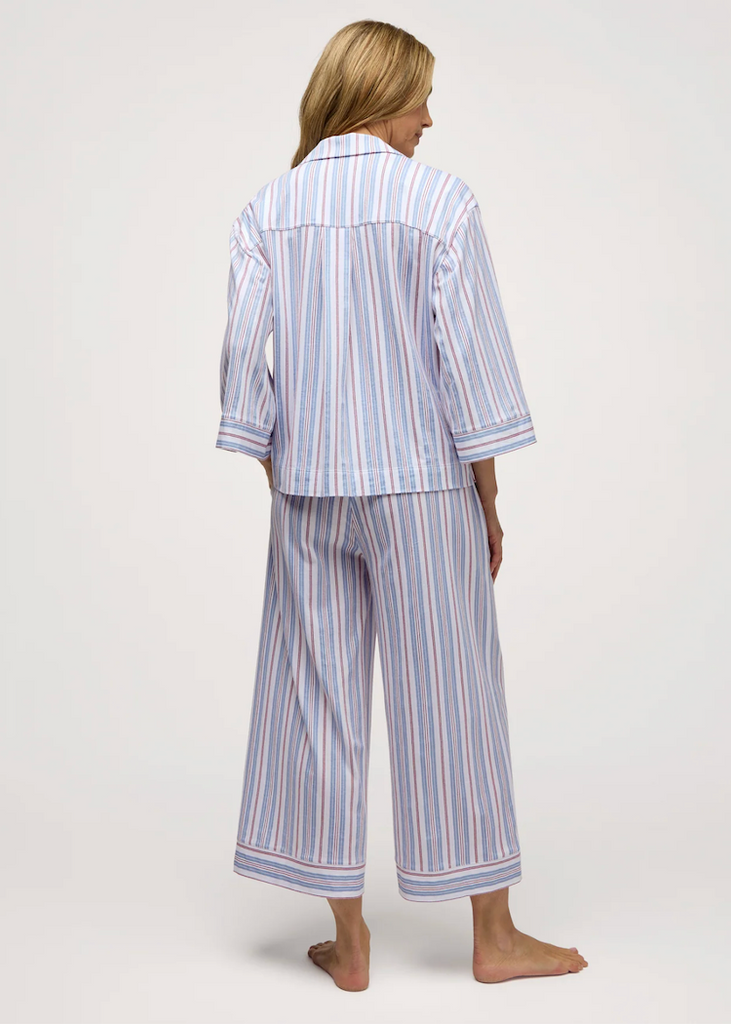 Olivia Wide Leg Lightweight Pima Pajama Set in Vintage French Stripes