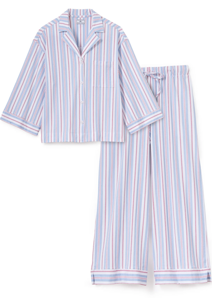 Olivia Wide Leg Lightweight Pima Pajama Set in Vintage French Stripes
