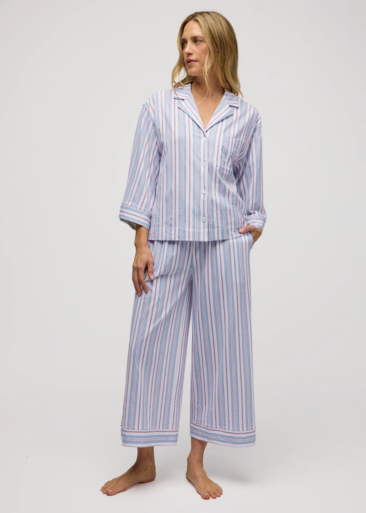 Olivia Wide Leg Lightweight Pima Pajama Set in Vintage French Stripes