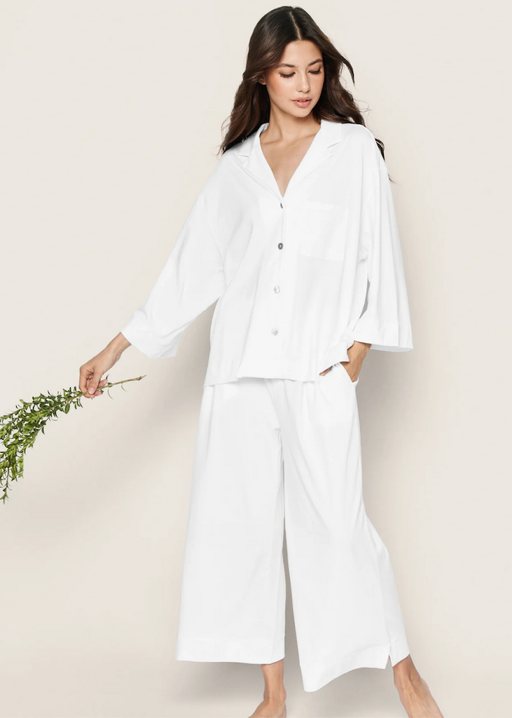 Petite Plume | Olivia Wide Leg Pajama in White