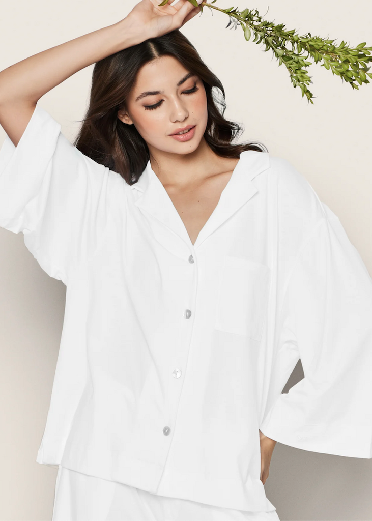 Petite Plume | Olivia Wide Leg Pajama in White