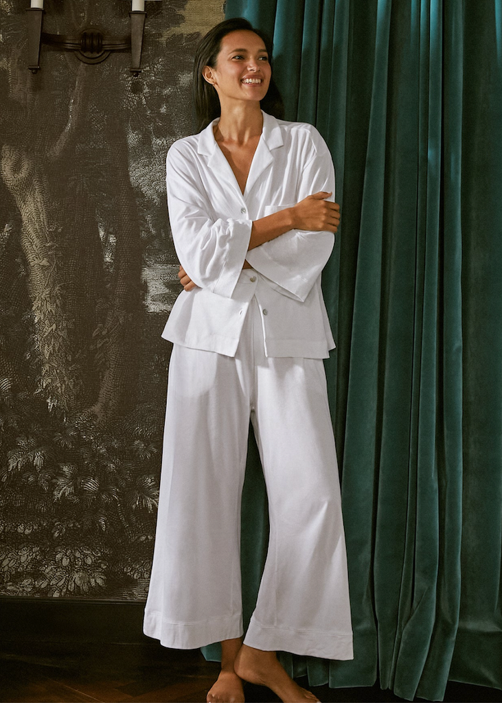 Petite Plume | Olivia Wide Leg Pajama in White