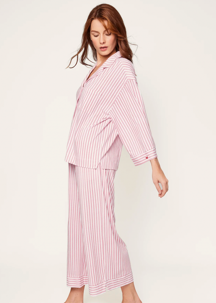 Petite Plume | Pima Olivia Wide Leg Pajama Set in Antique Red Ticking