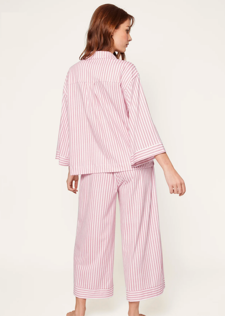Petite Plume | Pima Olivia Wide Leg Pajama Set in Antique Red Ticking