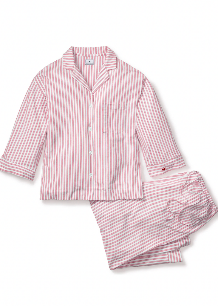 Petite Plume | Pima Olivia Wide Leg Pajama Set in Antique Red Ticking