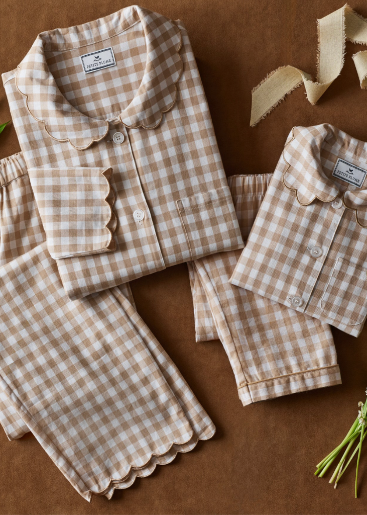 Petite Plume | Twill Colette Pajama in Camel Gingham