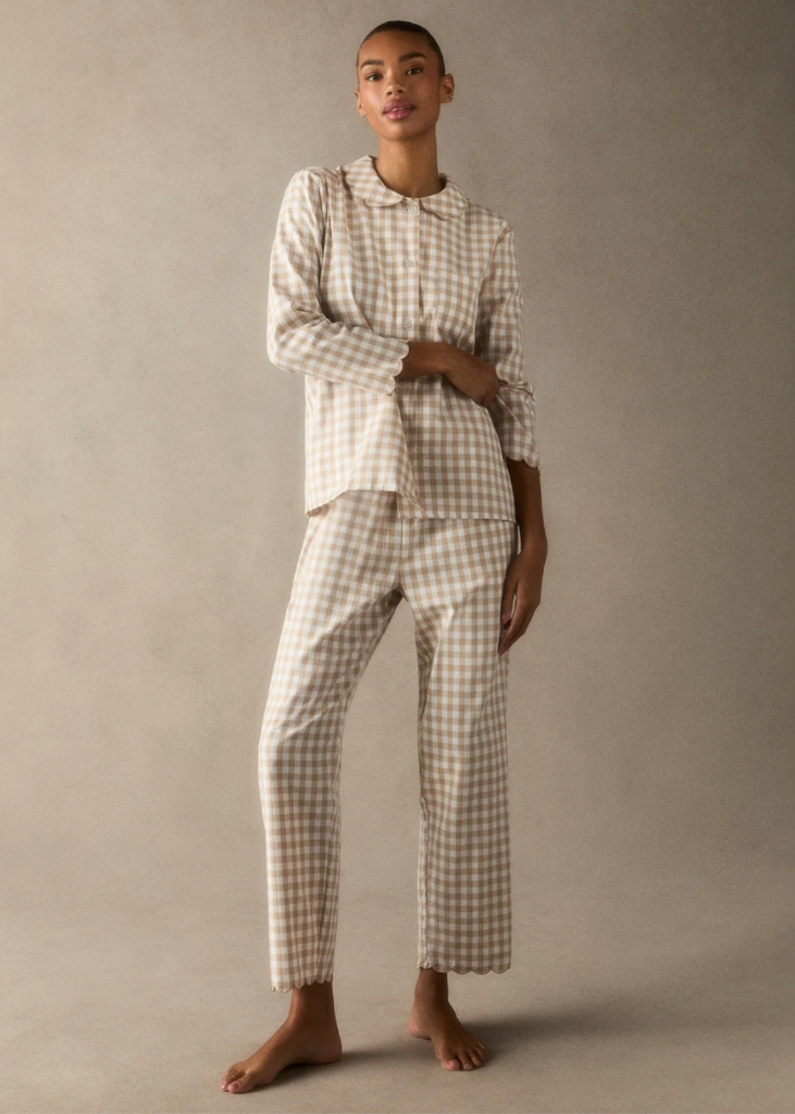 Petite Plume | Twill Colette Pajama in Camel Gingham