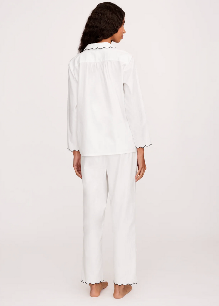 Petite Plume | Twill Colette Pajama in White with Navy Piping
