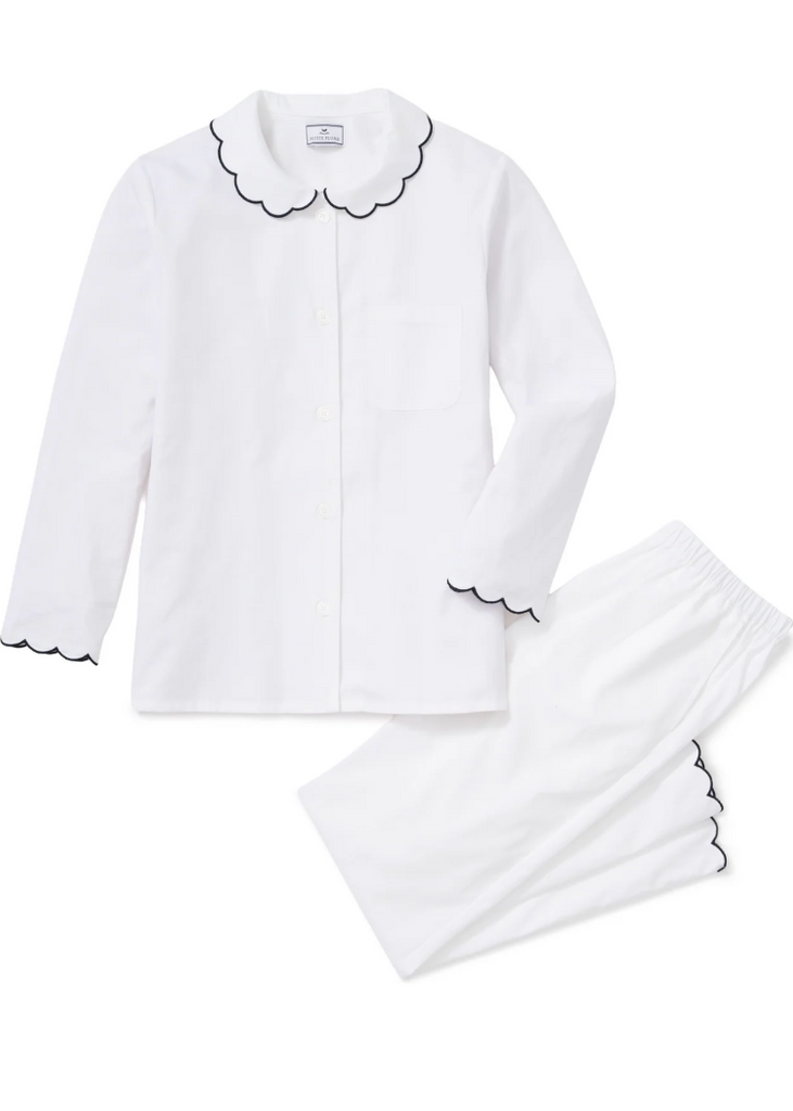 Petite Plume | Twill Colette Pajama in White with Navy Piping