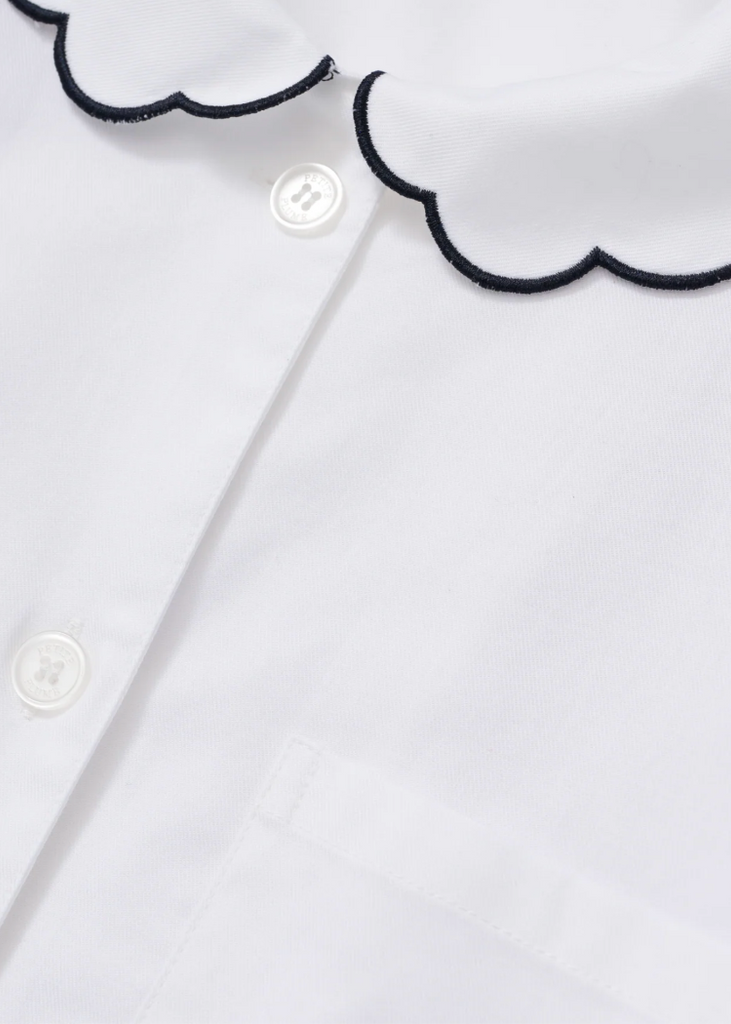 Petite Plume | Twill Colette Pajama in White with Navy Piping