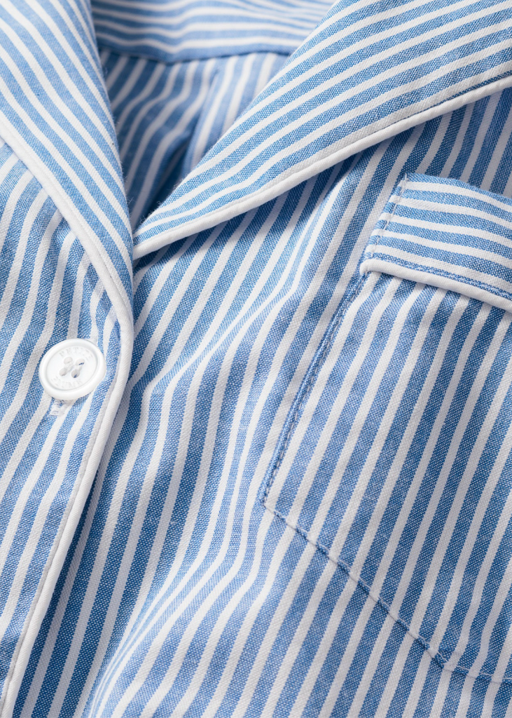Petite Plume | Twill Pajama Set in French Blue Heritage Stripe