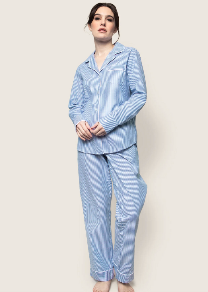 Petite Plume | Twill Pajama Set in French Blue Heritage Stripe