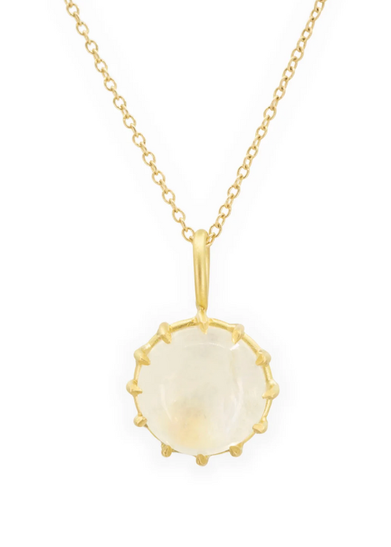 Erin Cuff Jewelry | Petite Round Moonstone Basket Pendant | 18k