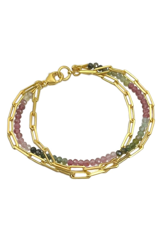 Philippa Roberts | Triple Strand Tourmaline + Chain Bracelet