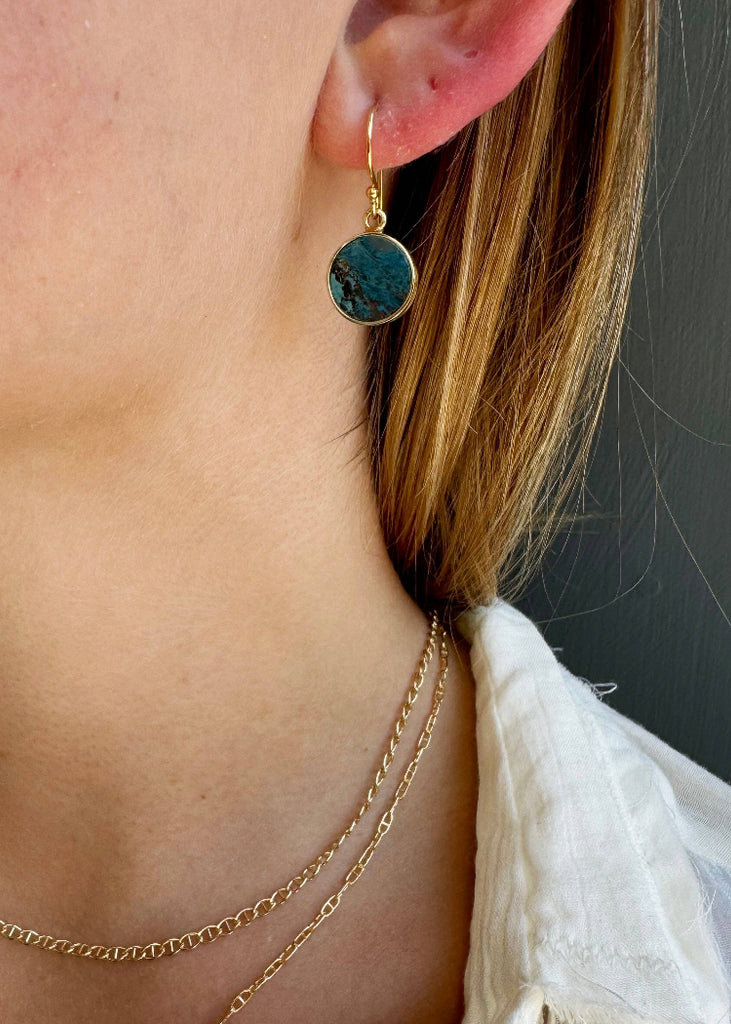 Philippa Roberts | Chrysocolla Coin Earrings | Vermeil