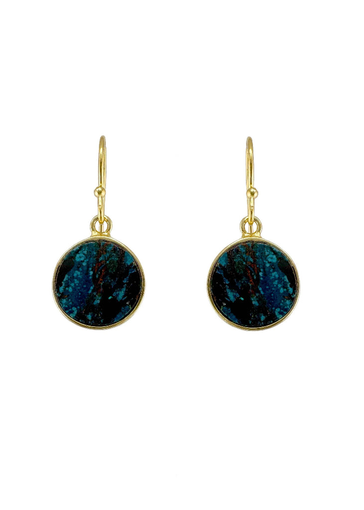 Philippa Roberts | Chrysocolla Coin Earrings | Vermeil
