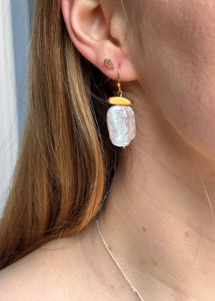 Philippa Roberts | Large Square Pearl Earrings | Vermeil