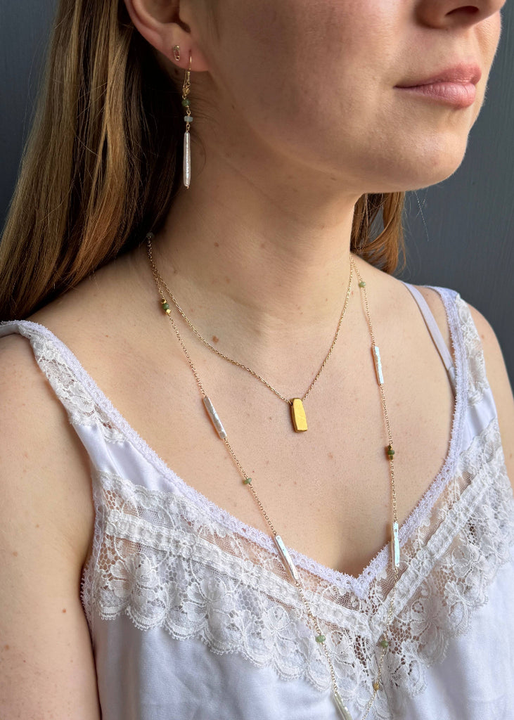 Philippa Roberts | Long Pearl + Opal Necklace | Vermeil