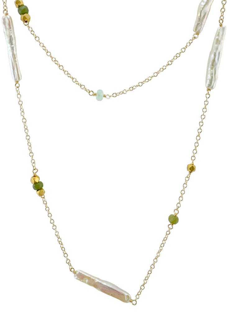 Philippa Roberts | Long Pearl + Opal Necklace | Vermeil