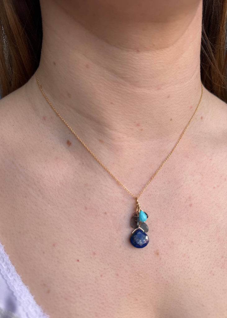 Philippa Roberts | Turquoise, Lapis, Blue Topaz Cluster Necklace | Vermeil