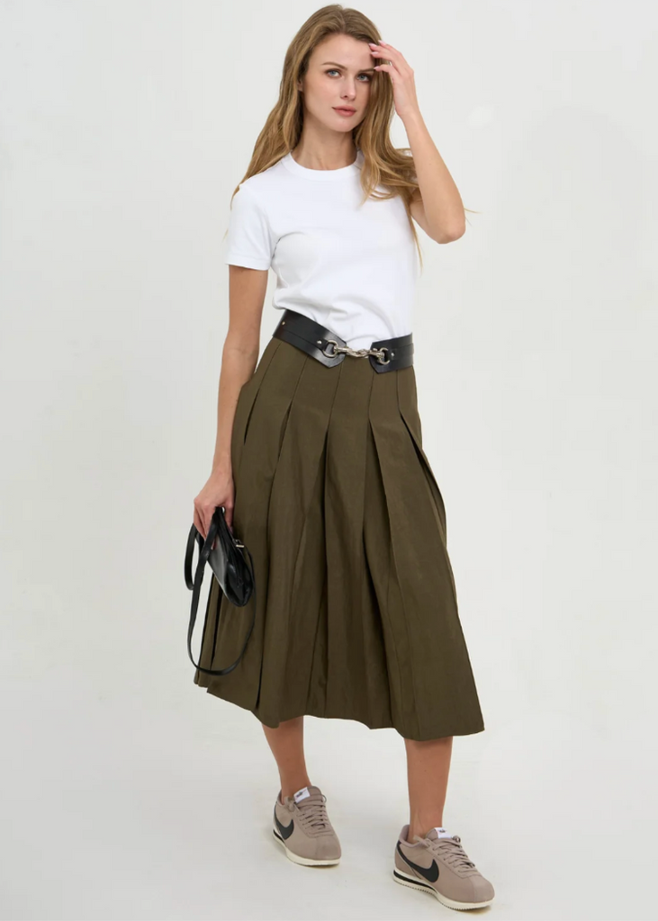 Phoebe Jon | Gemma Pleated Skirt in Olive