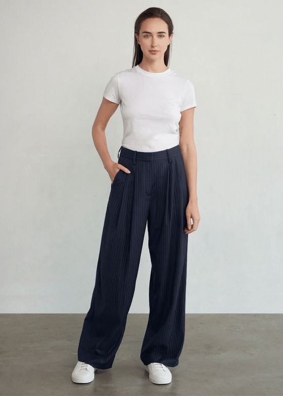 Phoebe Jon | Joni Pleated Pinstripe Pant