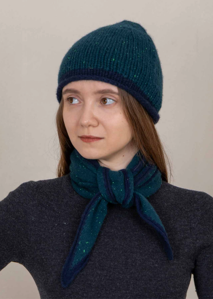Oats + Rice | Cottage Hand-Knitted Rolled Edge Beanie | Pine