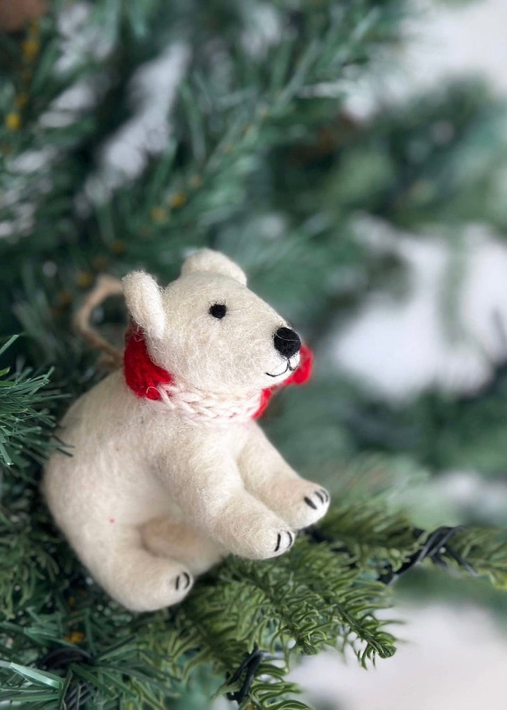 Polar Bear With Scarf Felt Ornament