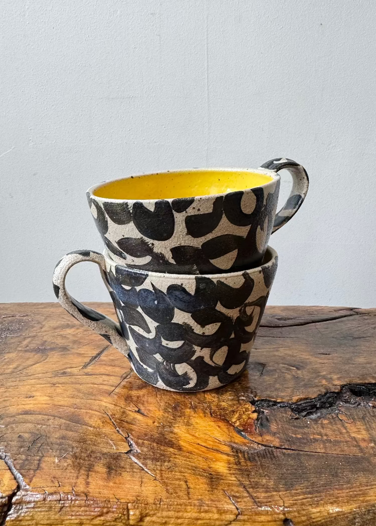 Polli Pots | Large Coffee Mug | Black Swirl with Yellow Inside