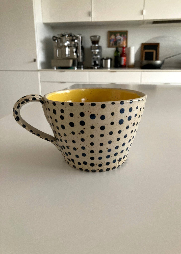 Polli Pots | Large Coffee Mug | Black Polka Dot, Yellow Inside