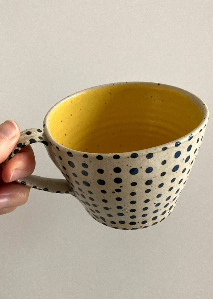 Polli Pots | Large Coffee Mug | Black Polka Dot, Yellow Inside