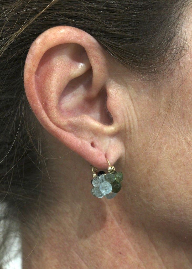 Rachel Atherley | Cloud Huggie Earrings in 14kg + Green Tourmaline