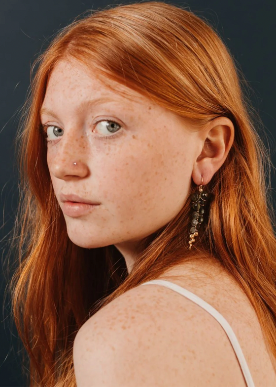 Rachel Atherley | Large Caviar Earring in 14k Gold + Moss Aquamarine