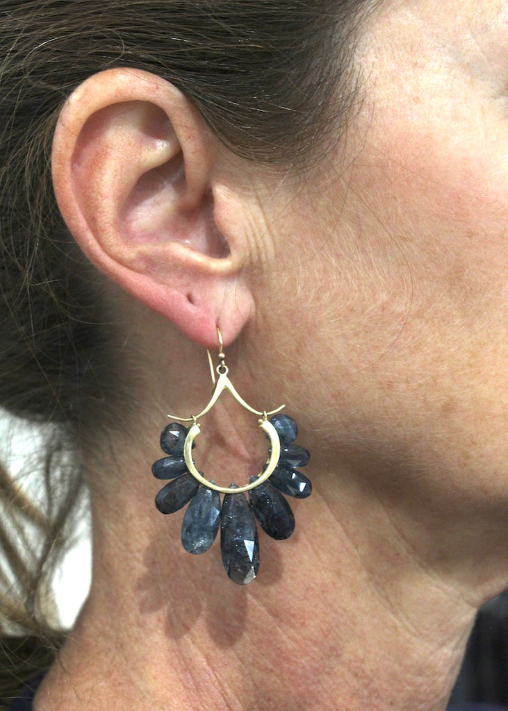 Rachel Atherley | Large Peacock Earrings in 14kg + Orissa Kyanite