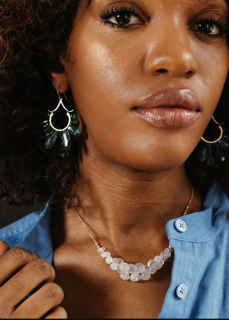 Rachel Atherley | Large Peacock Earrings in 14kg + Orissa Kyanite