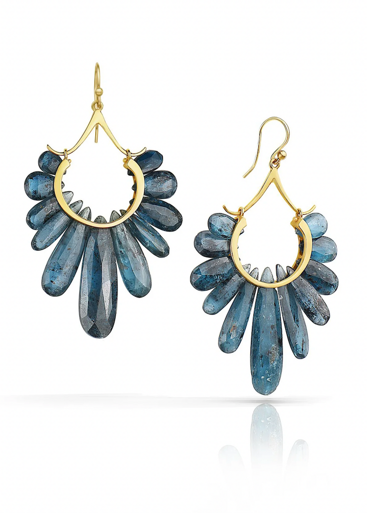 Rachel Atherley | Large Peacock Earrings in 14kg + Orissa Kyanite