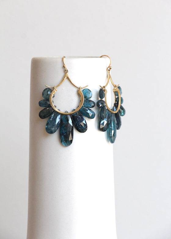 Rachel Atherley | Large Peacock Earrings in 14kg + Orissa Kyanite