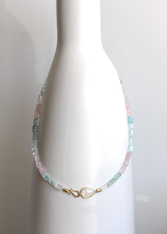 Rachel Atherley | Serpent Necklace in 18k gold + Multi Aquamarine + Rainbow Moonstone
