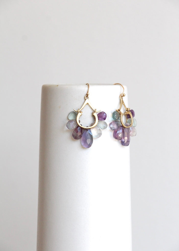 Rachel Atherley | Small Peacock Earrings in 14k + Fluorite