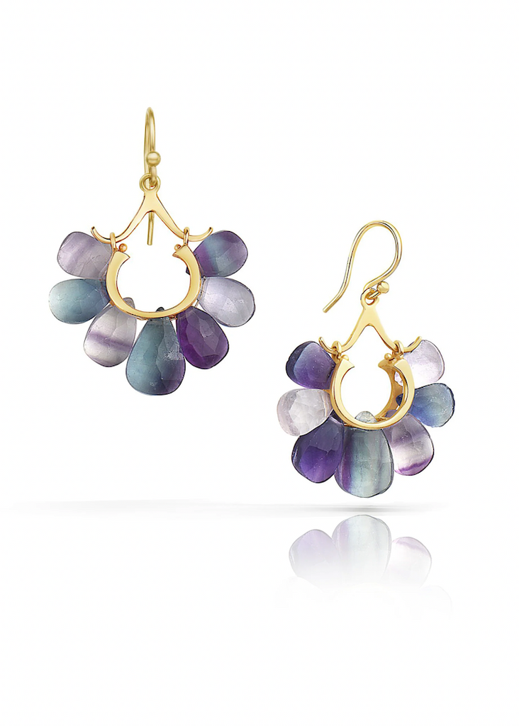 Rachel Atherley | Small Peacock Earrings in 14k + Fluorite