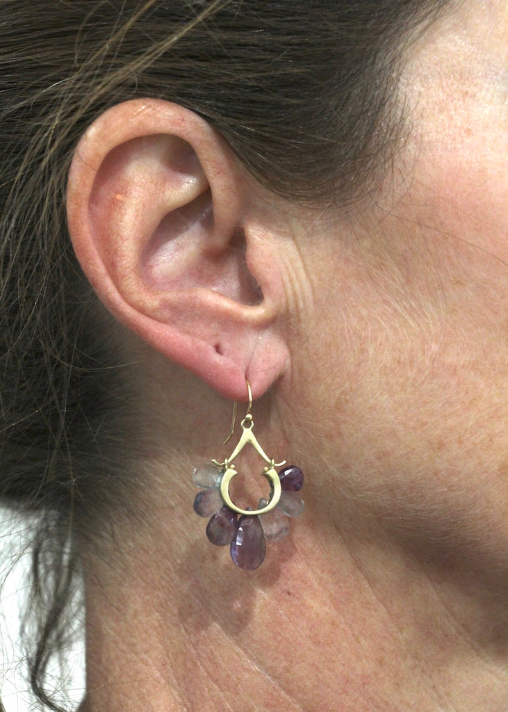 Rachel Atherley | Small Peacock Earrings in 14k + Fluorite