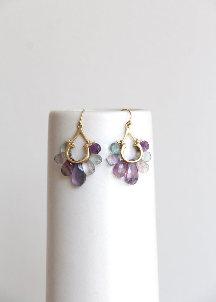 Rachel Atherley | Small Peacock Earrings in 14k + Fluorite