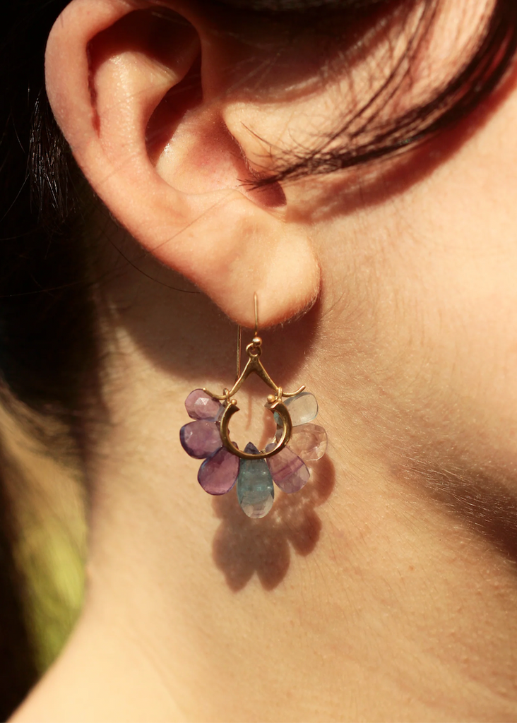 Rachel Atherley | Small Peacock Earrings in 14k + Fluorite