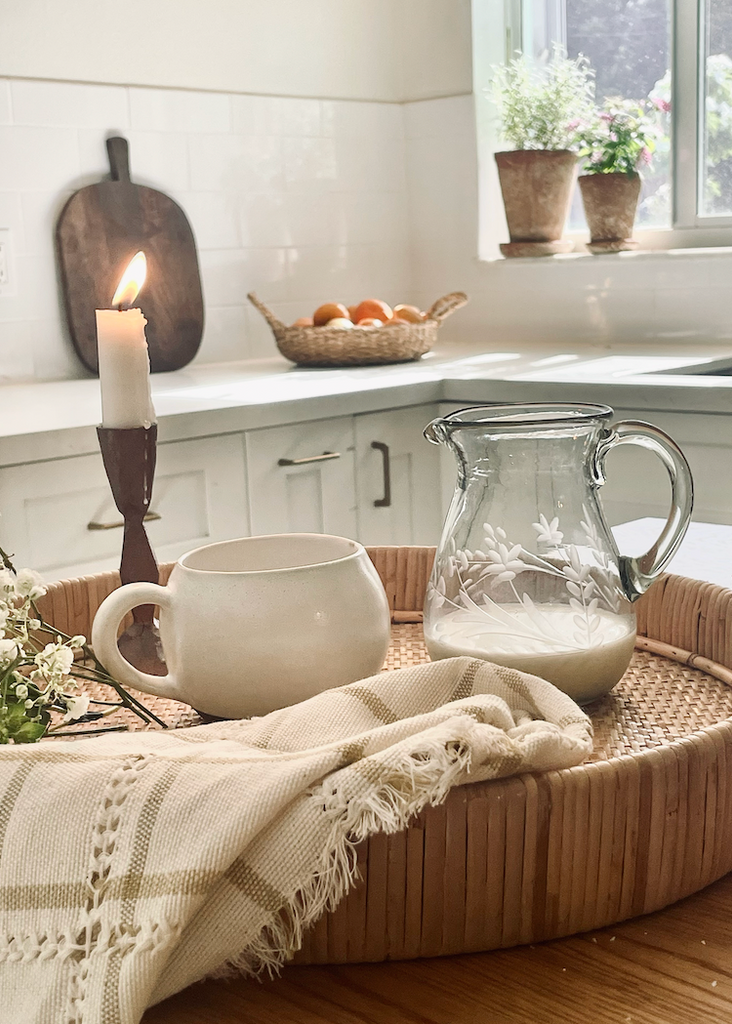 Recycled Hand-Blown Etched Glass Petite Pitcher