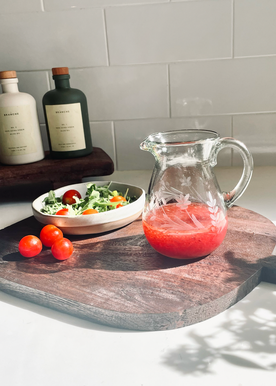 Recycled Hand-Blown Etched Glass Petite Pitcher