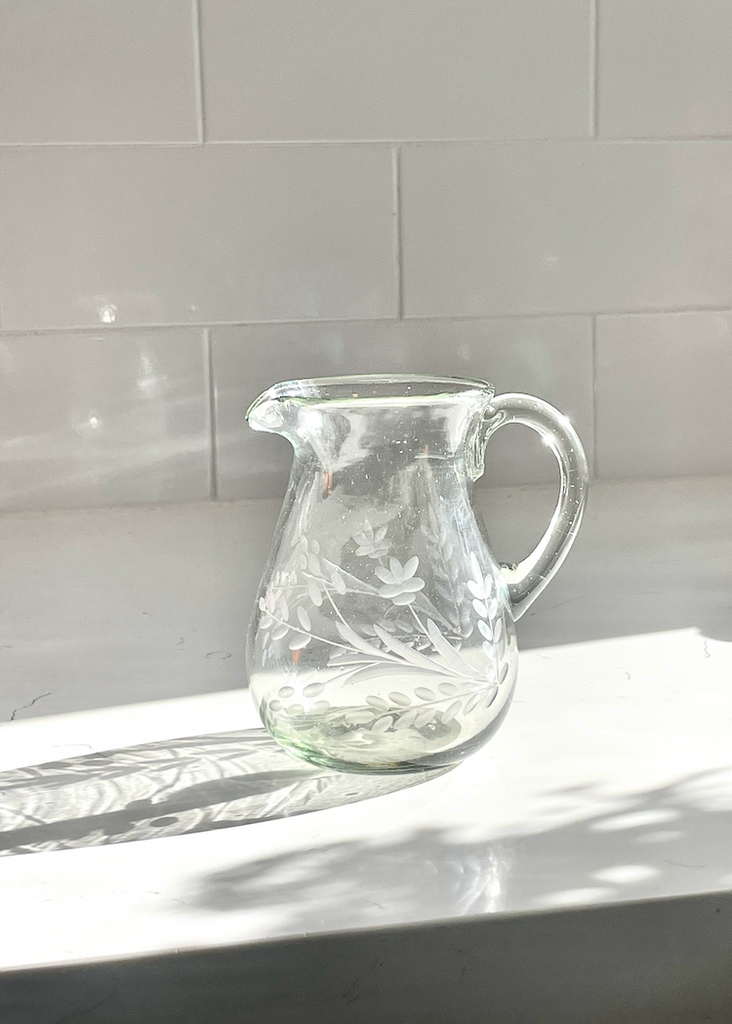 Recycled Hand-Blown Etched Glass Petite Pitcher