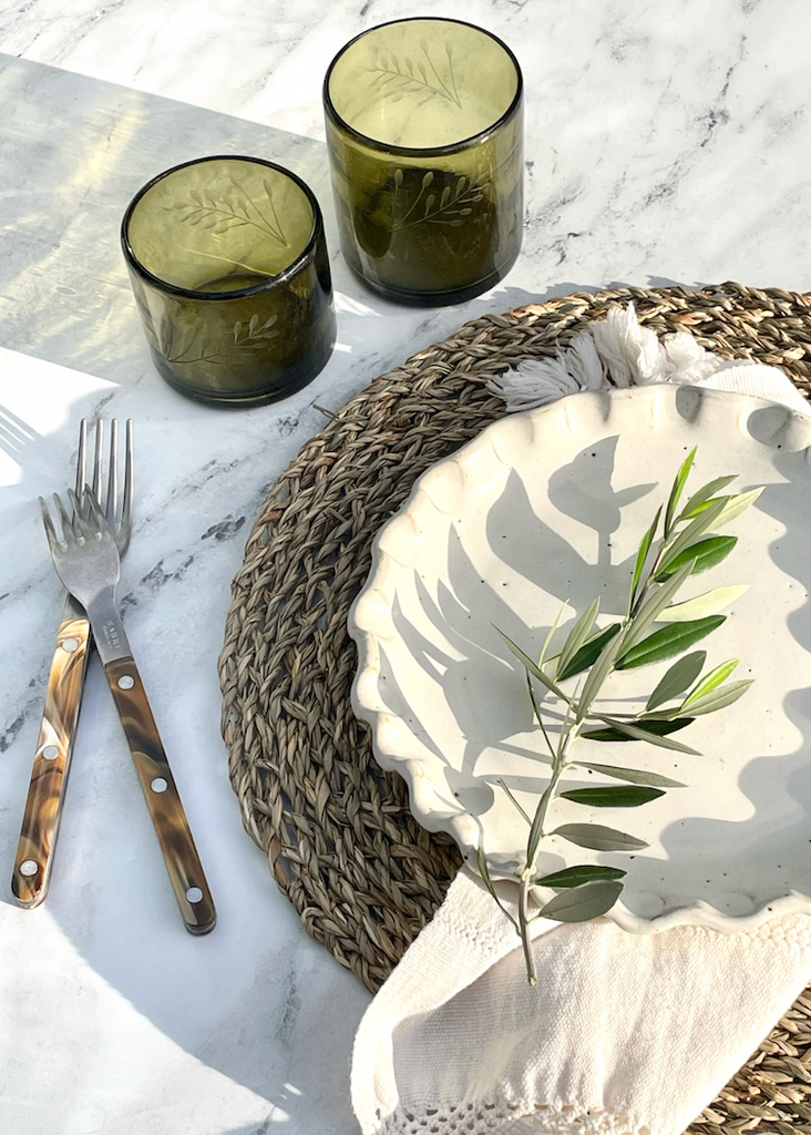 Recycled Hand-Blown Etched Tumbler | Olive Green