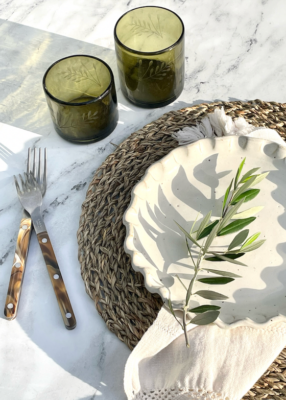 Recycled Hand-Blown Etched Tumbler | Olive Green