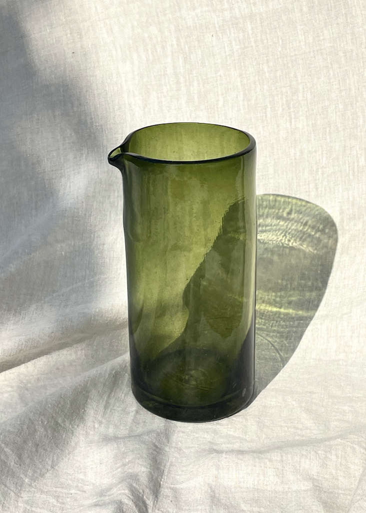 Recycled Hand-Blown Glass Pitcher | Olive Green