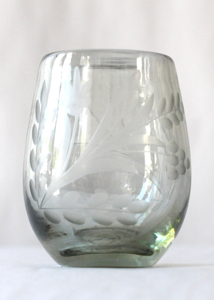 Recycled Handblown Glass | Oval Etched Glass